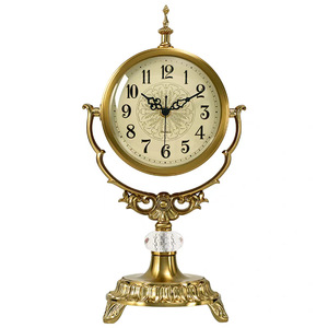 European Retro <b>Table</b> <b>Clock</b> Circular Gold Finish Home Decor Desktop Ornament Light Luxury Style - Product Image 5