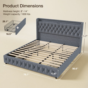 Cama Moderna Ajustable y Cómoda con Botones Decorativos, Almacenamiento, Estación de Carga, Cajones Debajo de la Cama, Alta Capacidad de Carga, Tapizada - Product Image 6