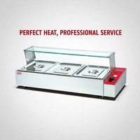 Équipement de cuisine de restaurant Bain-marie électrique en acier inoxydable Comptoir en verre 3 bacs Buffet Chauffe-plats pour la restauration