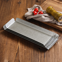 Plateau rectangulaire rétro en acier inoxydable pour café, rangement, barbecue, plat à fondue et vaisselle de barbecue