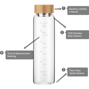 Botella de Agua de Vidrio de Borosilicato con Logotipo Personalizado, Reutilizable, Libre de BPA, a Prueba de Fugas, Apta para Lavavajillas, con Tapa de Bambú - Product Image 3