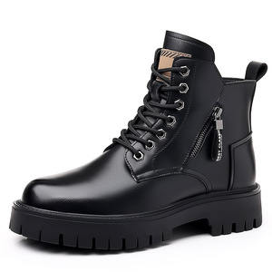 Botas de Trabajo para Hombre, Estilo Británico Retro, con Cordones y Cremallera, de Cuero Sintético Antideslizante y Duradero, con Suela Gruesa y Forro de Piel - Product Image 6