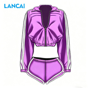 Ensemble 2 pièces pour femme LANCAI : veste courte zippée et short taille haute, style streetwear sportif bicolore - Product Image 2