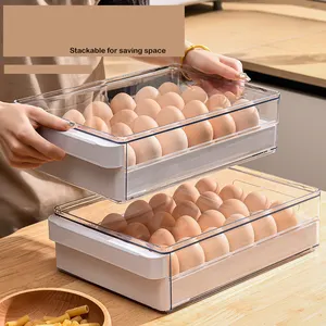 Royaumann 용품 냉장고 용 미끄럼 방지 패드가있는 서랍의 프리미엄 플라스틱 그리드 계란 보관 주최자 상자 용기