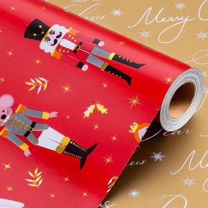 Papel de regalo navideño de 80g, Cascanueces Rojo, Feliz Navidad, 26 productos nuevos en stock, Impresión a color de doble cara - Product Image 1
