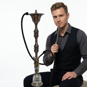 Authentique chicha égyptienne Khalil Mamoon, finition cuivre avec noyau en laiton massif, tuyau assorti et plateau large - Product Image 4