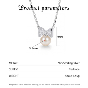Collar de Perlas de Agua Dulce de Plata S925 con Colgante de Lazo de Circonita Cúbica, Joyería Dulce y Elegante, Regalo para Mujeres y Niñas - Product Image 6