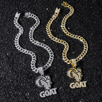 Collier chaîne cubaine pour homme, pendentif chèvre Hip Hop, entièrement serti de strass et émail, style Iced Out Bling, bijou de déclaration pour rappeur et streetwear