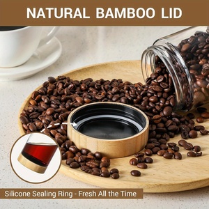 Stoples penyimpanan makanan kaca 16 oz, dengan tutup bambu, kaleng segel kedap udara untuk biji kopi, biji-bijian, bentuk datar, Diffuser sangat baik - Product Image 2