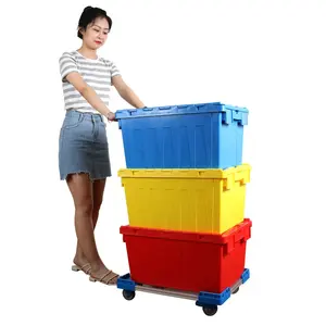 Tùy Chỉnh Nhựa Logistic Lưu Trữ Tote Crate Để Lưu Trữ Và Di Chuyển, Đính Kèm Nắp Container Box