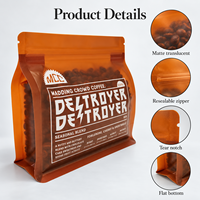 Sachet de café à fond plat avec valve, personnalisé avec logo imprimé, refermable, finition mate, 250g 500g 12oz
