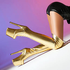 8 inç 20cm seksi yılan platformu kutup dans ayakkabıları kadınlar için egzotik fetiş gladyatör yüksek topuk OTK çizmeler su geçirmez özelliği altın - Product Image 1