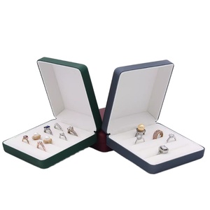 Wholesale Modern Luxury Rectangle Pu Leather Jewelry Ring <b>Storage</b> <b>Box</b> with Square Pattern Multi-Insert Embossed Velvet Lining - Product Image 6