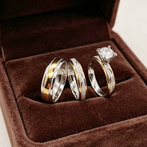 Fedi Nuziali per Lui e Lei, Set di Anelli per Coppie, Bicolore Satinato, Placcato Oro 18k, Anello di Fidanzamento in Acciaio Inossidabile per Donne - Product Image 6