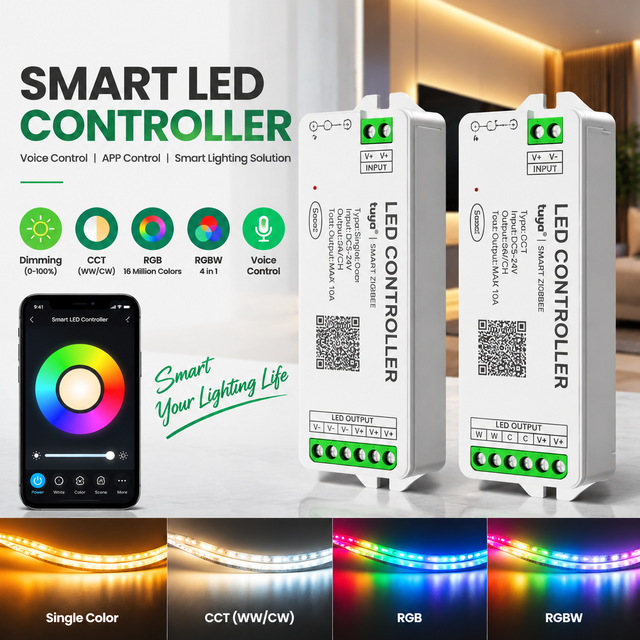 Voice Smart LED Dimmer Cct/Rgb/Rgbw/Rgbcw Led Strip Light Zigbee Controller System CE Rohs APP Voice Tuya Led Controller