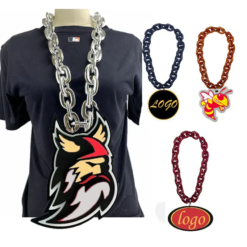 Hot selling Fashion Sports All Teams Necklace Custom Big Gold Chain Plastic 3D EVA Foam Fan Chain Baseball Football Chain