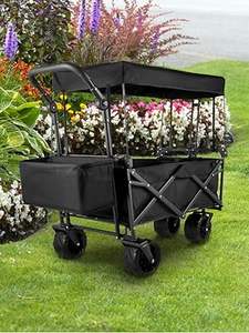 Poussette pliable à baldaquin personnalisable pour chariot de plage Garden avec auvent à grandes roues avec poignée de traction réglable - Product Image 2