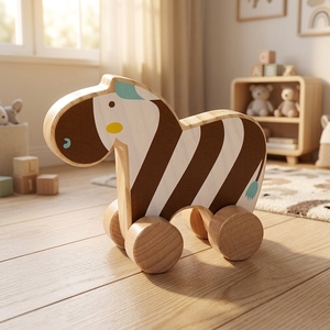 Marche-bébé en bois <span class=keywords><strong>Zèbre</strong></span> avec tambour, jouet à pousser, trotteur d'éveil pour l'apprentissage de la marche des tout-petits, blocs de construction - Product Image 2