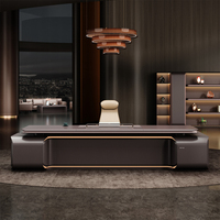 Meubles de bureau luxueux avec éclairage LED, placage de bois moderne E0, bureau de direction en forme de L pour PDG, patron et responsable