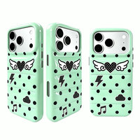 Coque de protection antichoc et anti-chute matelassée style matelassage matelassé brillant avec imprimé cœur, ailes et éclairs pour iPhone 17 Pro Max