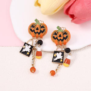 Nuevo Halloween creativo moda aceite goteo divertido circón incrustaciones calabaza calavera borla señoras pendientes - Product Image 3