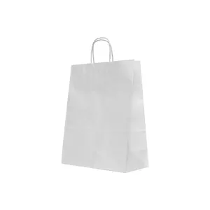 Custom Paper Shopping Bags White Color Packaging Kraft Paper Bags for Grocery Shopping Sugar Packing Crafted Paper Bags for Pack