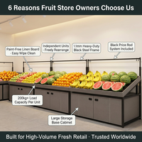 Robuuste, duurzame wandgemonteerde fruitpresentatieplank van staal en hout, aanpasbaar voor winkels met verse producten