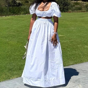 Women's White 2 Piece <b>Set</b> - Puff Sleeve <b>Square</b> Neck Crop Top & High Waist Maxi Skirt Womens <b>Set</b> African Clothes Fashion - Product Image 2