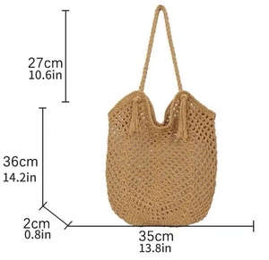 Sac de plage en corde de papier tressé au crochet pour femmes, vente en gros, léger, durable, fourre-tout tendance pour les vacances, les voyages et les activités de plein air - Product Image 3
