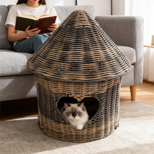 Comodo Letto Rialzato per Gatti, Cuccia per Animali Domestici, Letto Confortevole per Amici Pelosi, Casa per Gatti in Rattan - Product Image 2