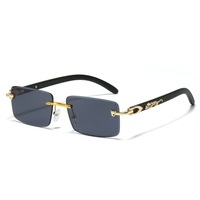 Nouvelles Lunettes de Soleil Luxe Sans Monture 2026 pour Hommes, Décor Léopard, Branches en Métal Doré Effet Bois, Verres Dégradés UV400, Monture Tendance