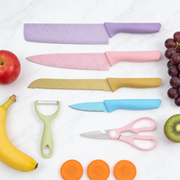 Ensemble de couteaux de cuisine de 6 pièces en acier inoxydable couleur macaron, revêtement antiadhésif écologique, marque Chef Star, couteaux de cuisine colorés