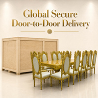 Ensemble de table à manger Royal Gold, style baroque français, bois sculpté à la main, table à manger et chaises pour 12 personnes, cuir