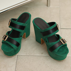 High <b>Platform</b> Suede Shoes Women's Outdoor Slides Wedge Chunky <b>Heels</b> <b>Open</b> <b>Toe</b> Sandals Solid Color Belt Buckles Slippers - Product Image 6