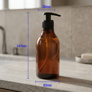Botella de Plástico PET Transparente Ámbar SNERY con Bomba y Tapa de Rosca para Jabón Líquido, Loción, Champú y Envases de Cuidado Personal, 300 ml - Product Image 3
