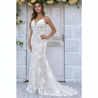 Robes de mariée NDB11188 en dentelle, robes de mariée sirène sexy, robes de mariée en dentelle sans manches, taille personnalisée, blanc ivoire