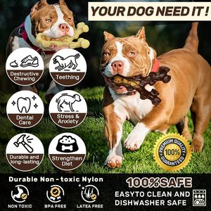 Jouet à mâcher pour chien indestructible en 2 pièces, jouet à mâcher interactif en caoutchouc durable en forme d'os pour un exercice intense et une excitation - Product Image 4