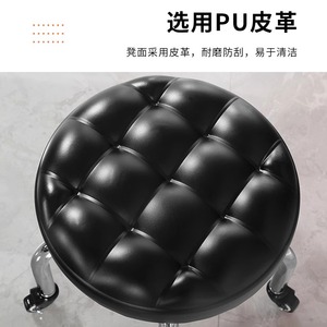 Black Tufted Rolling <b>Stool</b> <b>With</b> <b>Wheels</b> For Bar And Home Use - Product Image 4