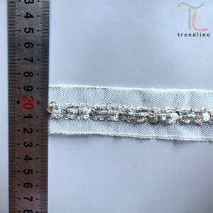 12mm Beaded Banding Handmade French Chantilly Bridal White clear Silver Rhinestone <strong>Sequin</strong> Binding Beaded <strong>Lace</strong> <strong>Trimming</strong> <strong>Lace</strong> - Product Image 4