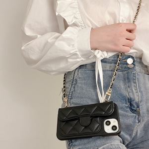 Étui pour <span class=keywords><strong>iPhone</strong></span> 17, 16 Pro Max, 15, 14, avec motif diamant, chaîne bandoulière, texture litchi, fente pour carte, rigide, compatible XP845 - Product Image 4