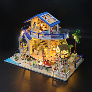 บ้านตุ๊กตาไม้ขนาดเล็กแบบ DIY ลดราคา บ้านตุ๊กตาสองชั้นสไตล์ทะเล พร้อมไฟ - Product Image 5