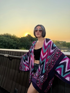 Wehello Africa Robe en soie pour femme, style cardigan, à manches chauve-souris, style bohème, sexy, pour cocktail et vacances, décontractée, élégante et douce - Product Image 2