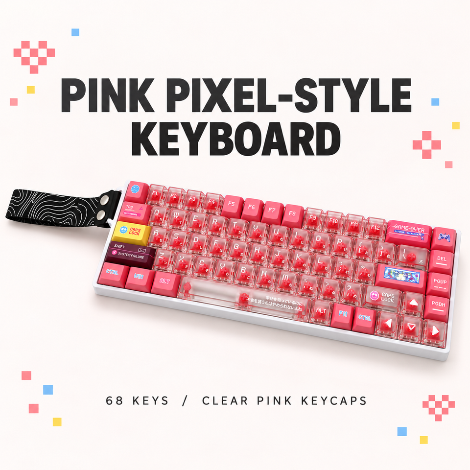 Numbers Keyboard Ui IK68 Pink Hot-Swappable Mechanical Keyboard With Transparent PC Keycaps ...