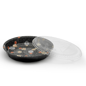 [60ct] 14.8 PET Sushi <b>Tray</b> with Lid Round <b>Black</b> - Product Image 3