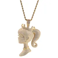 Barbie Pendant Necklace Full Cz Stone Paved For Girls Iced Out Cubic Zircon  Rose Gold Silver