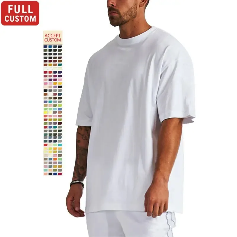 Однотонная хлопковая уличная одежда, футболка большого размера с вырезом на плечах, Высококачественная Тяжелая Мужская футболка с принтом на заказ