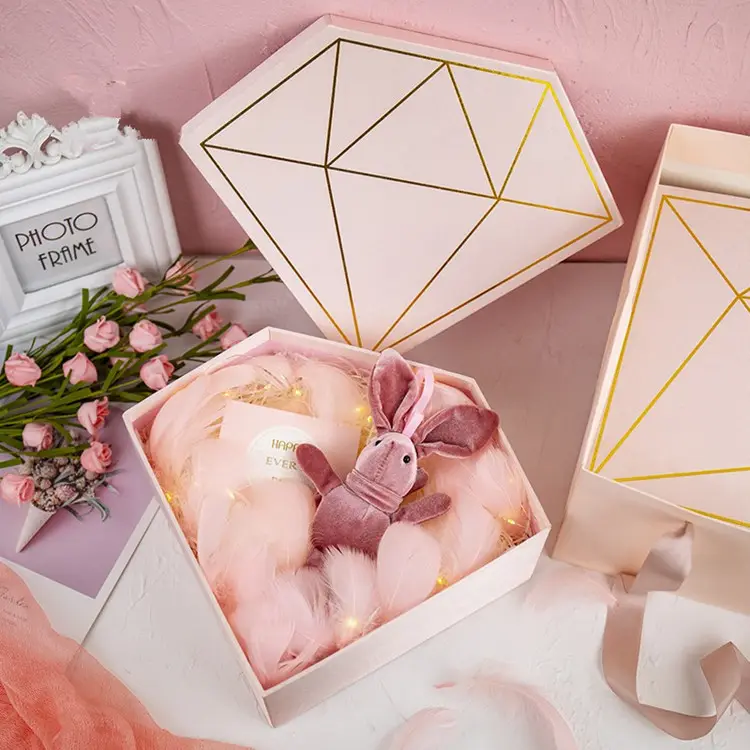 Caja de regalo en forma de diamante de tela satinada, suministros de floristería, conjunto de caja de papel de regalo de flores preservadas