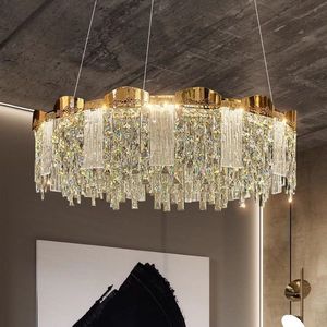 Zèle éclairage salon hôtel villa moderne or rond rectangulaire luxe k9 lustre en cristal - Product Image 2