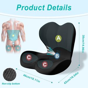 Cojín de Asiento Ergonómico de Espuma Viscoelástica y Soporte Lumbar para Alivio del Dolor de Espalda, Coxis y Ciática, para Oficina y Auto, Color Negro - Product Image 2