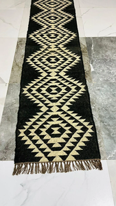 Geometric Southwestern Wool <b>Jute</b> <b>Rug</b> | Handwoven Boho Tribal Carpet for Farmhouse Hallway Entryway Bedroom Living Room Decor - Product Image 3